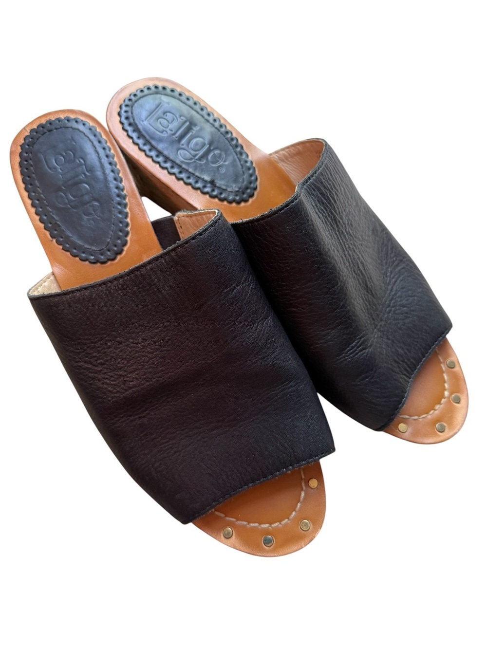 Latigo Black Leather Open-Toe Slide Sandals Suzi size 10